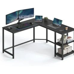 ACAZA Hoekbureau - Zwart - 2 Legplanken - 138x76x138 Cm - Industrieel