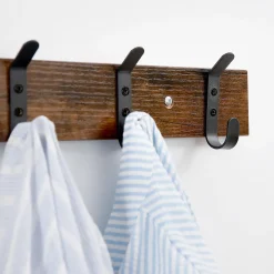 ACAZA - Lange Muur Kapstok - Vintage Bruin met Zwarte Haken - 88 cm Lang