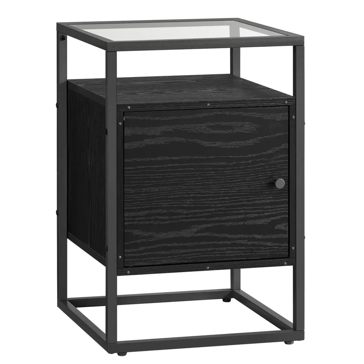 ACAZA Nachtkastje - Nachtkastjes Industrieel - Hout En Gehard Glas - Zwart - Nachtkastje Modern