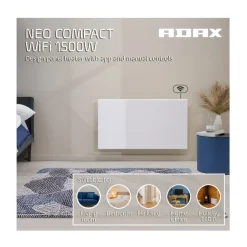 Adax Wi-fi Aangesloten Compacte Elektrische Radiator - Wit - 1500 W - Neo Compact 15 Kwt