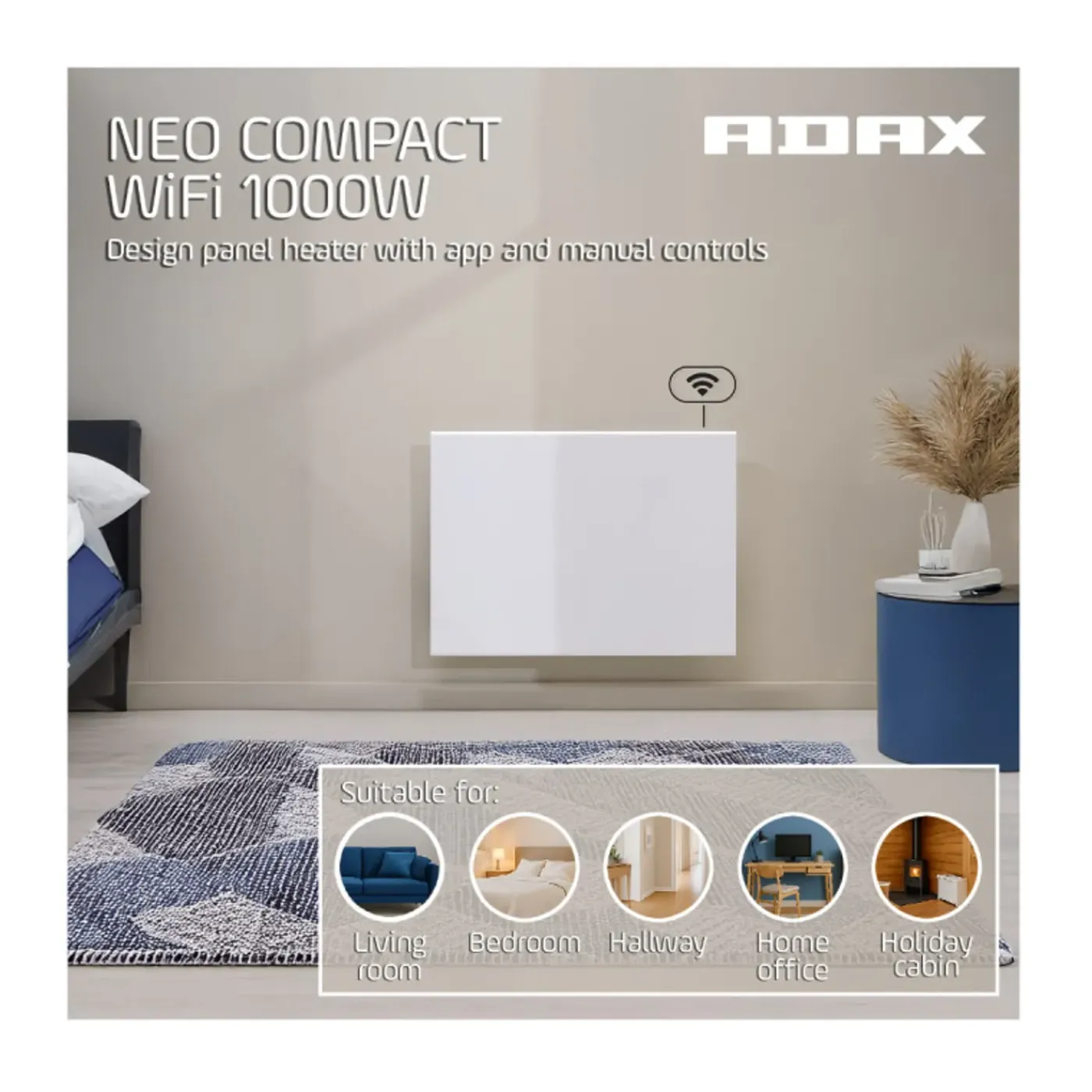 Adax Wi-fi Aangesloten Compacte Elektrische Radiator - Wit - 1000 W - Neo Compact 10 Kwt