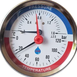 Aim 80mm 0-120C 10 BAR thermo drukmeter achterzijde G1/2