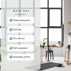 AKSA Home® Badmat 70x140 cm - Grote douchemat antislip - Badmat antislip - Badkamermat - Donkergrijs