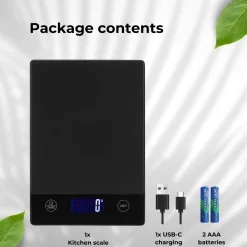 AKSA Home ® Digitale Keukenweegschaal - USB Oplaadbaar - 1gr tot 15kg – Tarra Functie