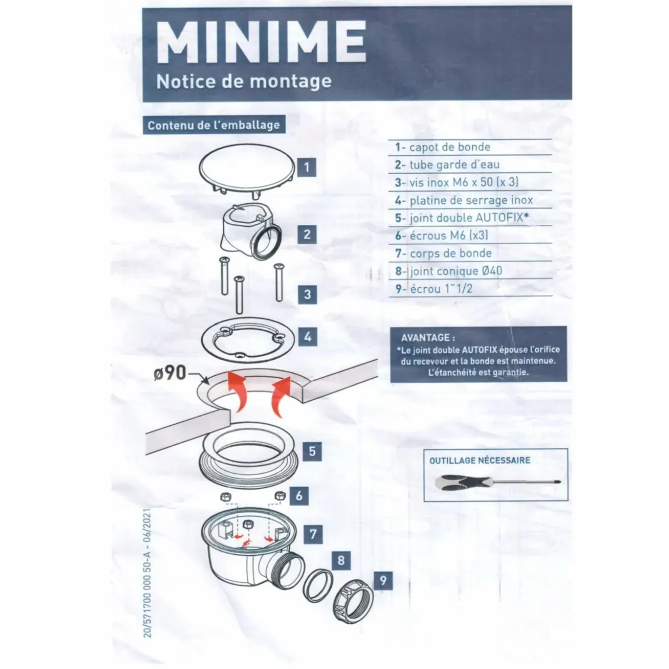 Allibert douche afvoerplug extra plat chroom
