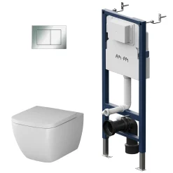 Am.pm Toiletset Gem Chroom | Wandcloset + Inbouwreservoir + Bedieningsplaat | Randloos Toiletpot