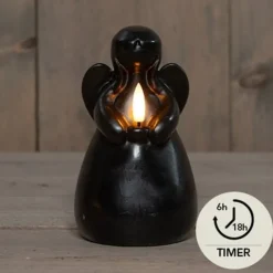 Anna's Collection Led Kaars Engel - Zwart - 14 X 8 Cm - Met Timer
