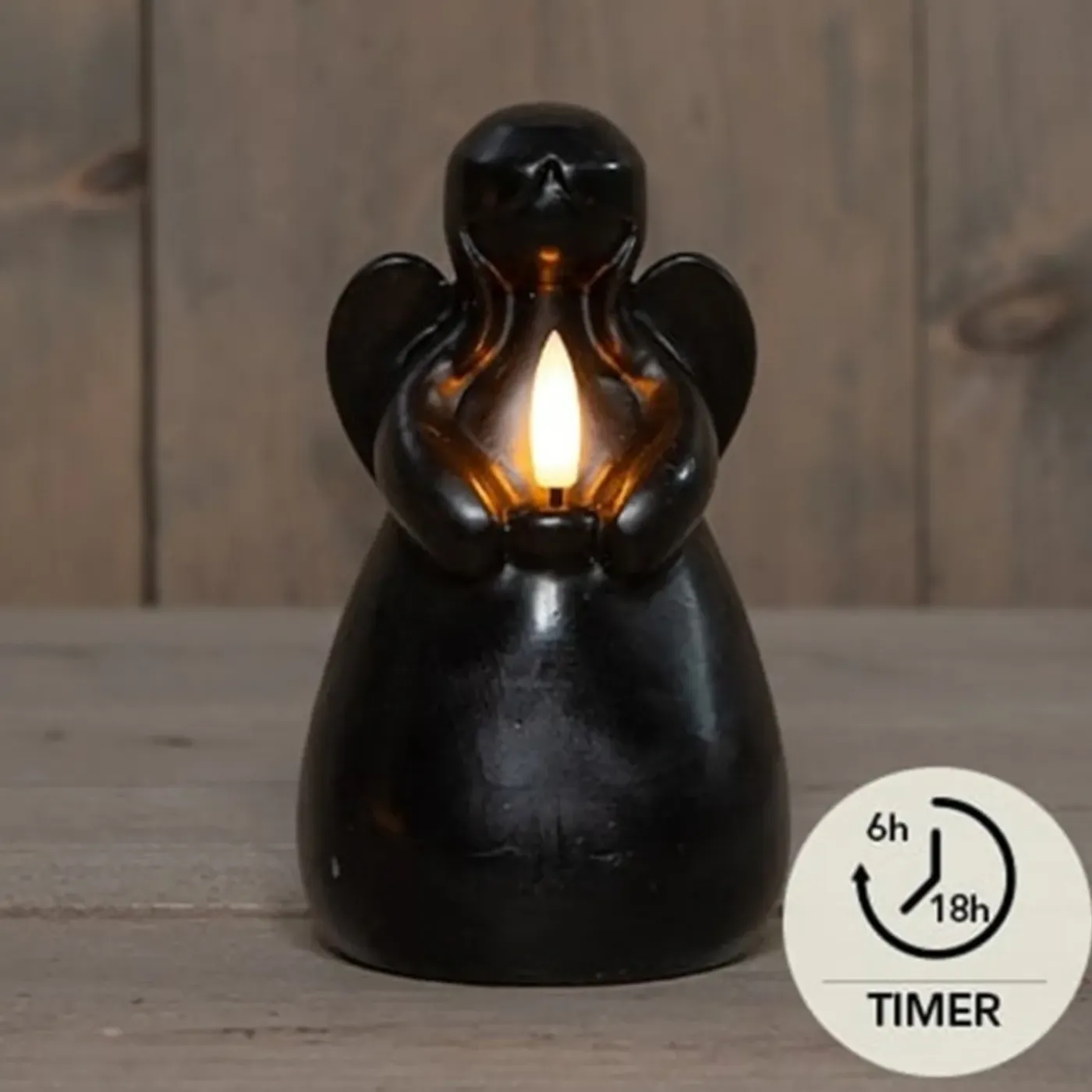 Anna's Collection Led Kaars Engel - Zwart - 14 X 8 Cm - Met Timer