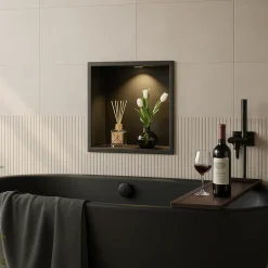 Aquavik Inbouwnis Lysbygg Met Led Licht 30x30x7 Cm Mat Zwart
