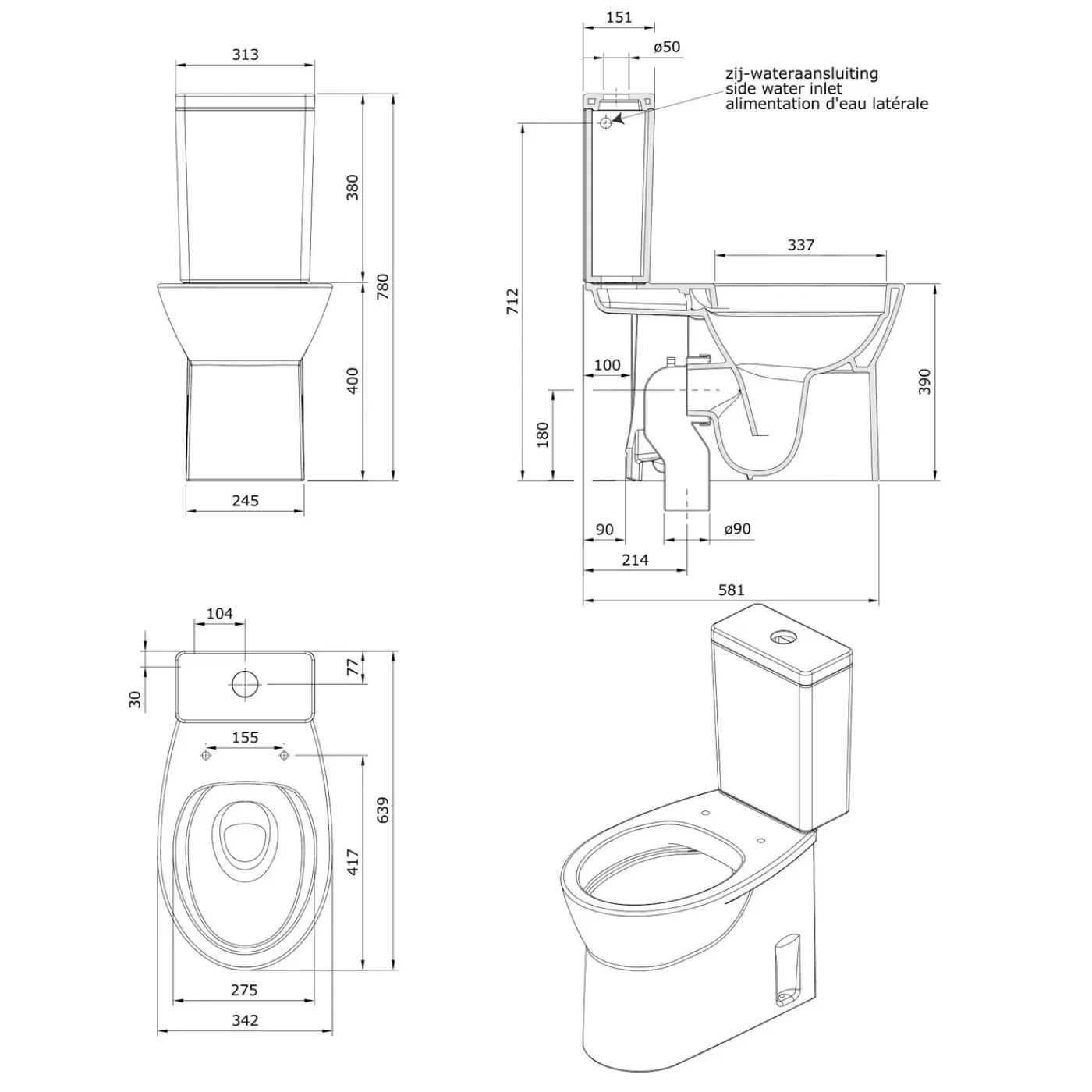 AquaVive – Praxis Eigen Merk Aquavive Cormor Duoblok toilet met randloze toiletpot - wit