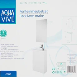 Aquavive Fonteinmeubelset Zena - Inclusief Wastafel en Spiegel - Softclose - Hoogglans Wit - 39,8x21,5x60cm