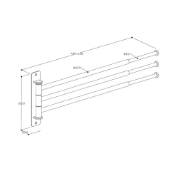 AquaVive – Praxis Eigen Merk AquaVive handdoekhouder draaibaar met 3 stangen geborsteld roestvrij staal 37,50x17,50x5cm