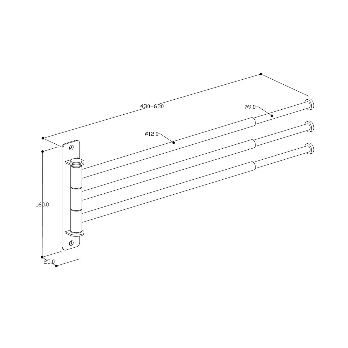 AquaVive – Praxis Eigen Merk AquaVive handdoekhouder draaibaar met 3 stangen geborsteld roestvrij staal 37,50x17,50x5cm