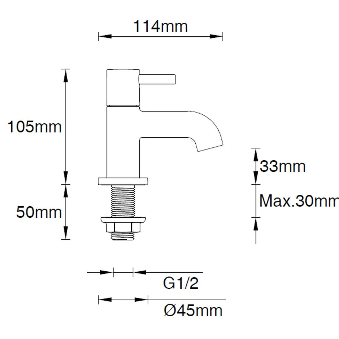 AquaVive Toiletkraan Baikal - Lage uitloop - Inoxlook - 5,0cm