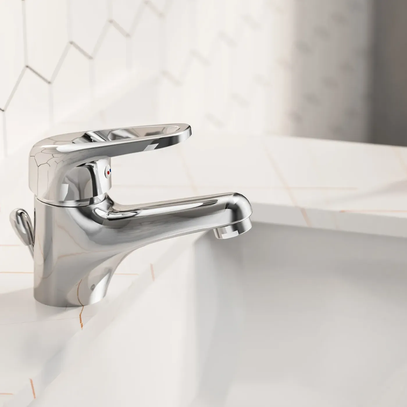 AquaVive – Praxis Eigen Merk AquaVive Wastafelmengkraan Grande - Lage uitloop - Keramisch - Chroom - 7,5cm