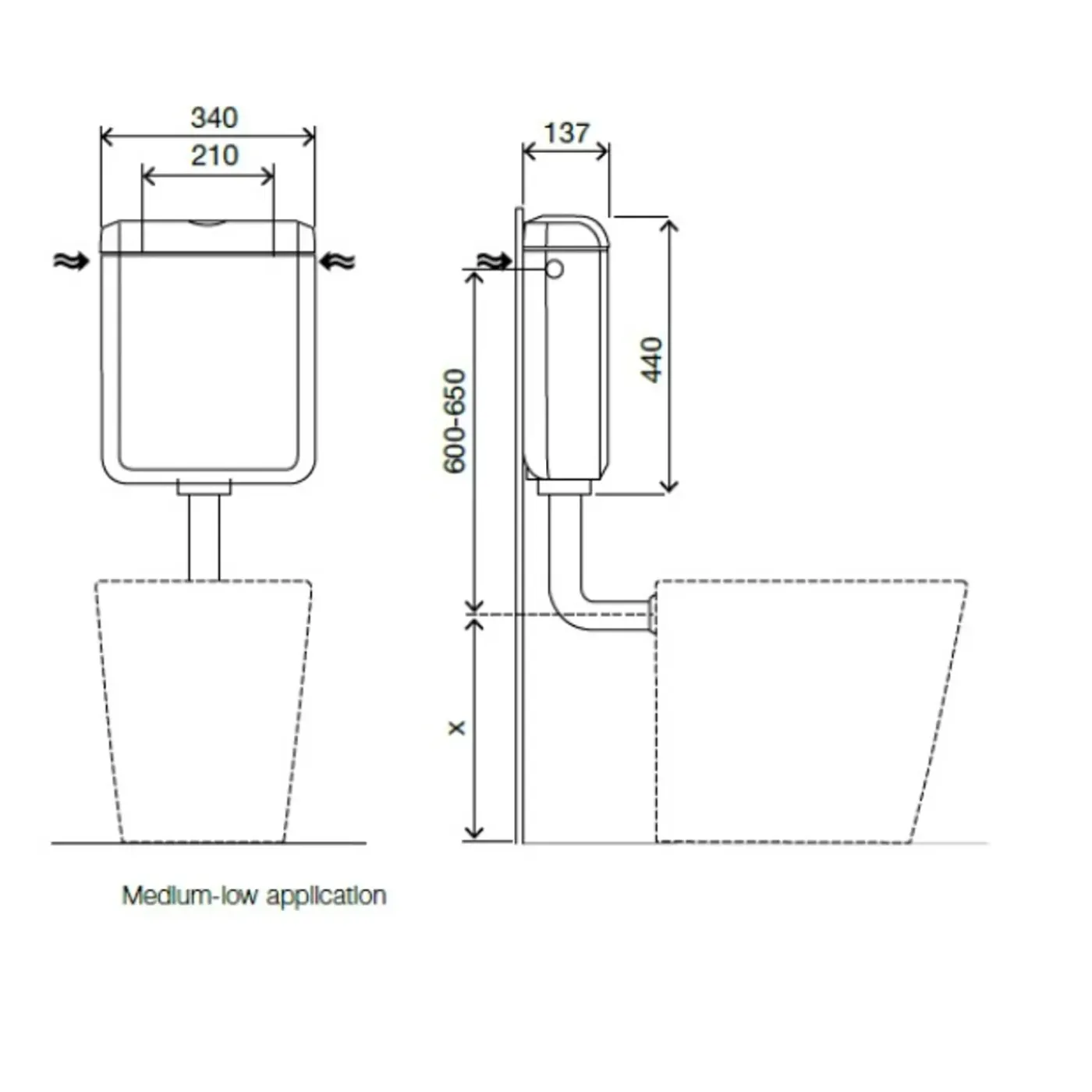 AquaVive – Praxis Eigen Merk Aquavive WC stortbak Lambro - Kunststof - 3/6L Tweeknops - 34x41,5x13,7cm