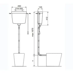 Aquavive WC stortbak Seille - Kunststof - Enkelknops 6L- 45x41x14,5cm