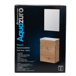 Aquazuro Fonteinmeubelset Napoli - Inclusief Wastafel en Spiegel - Softclose - Naturel Eiken - 39,4x21,7x52cm