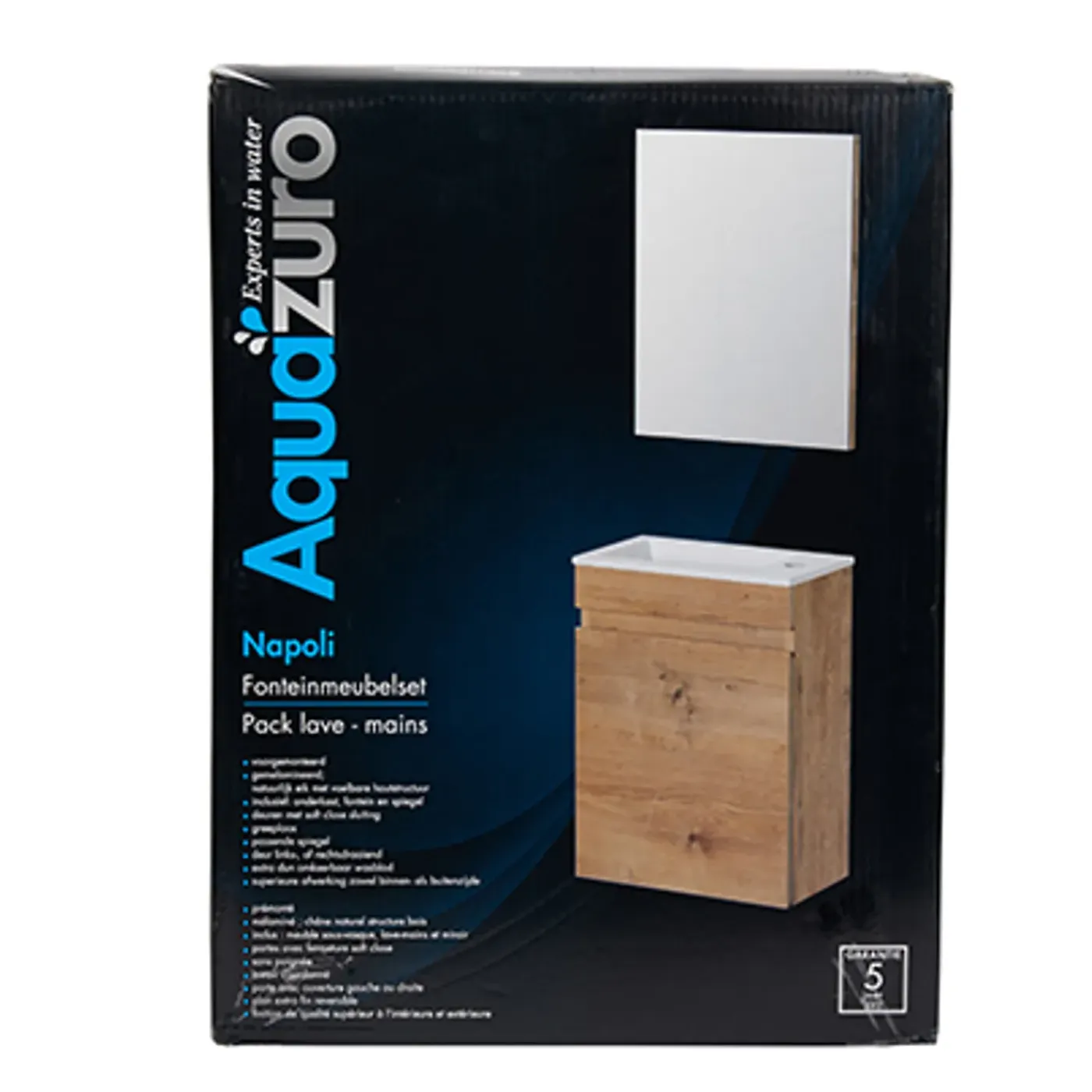 Aquazuro Fonteinmeubelset Napoli - Inclusief Wastafel en Spiegel - Softclose - Naturel Eiken - 39,4x21,7x52cm