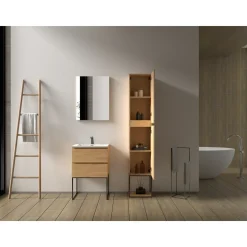 Aquazuro Hoge Badkamerkast Napoli 40cm - Natuur Eik Houtlook - Met 2 Deuren - 40x176x30cm