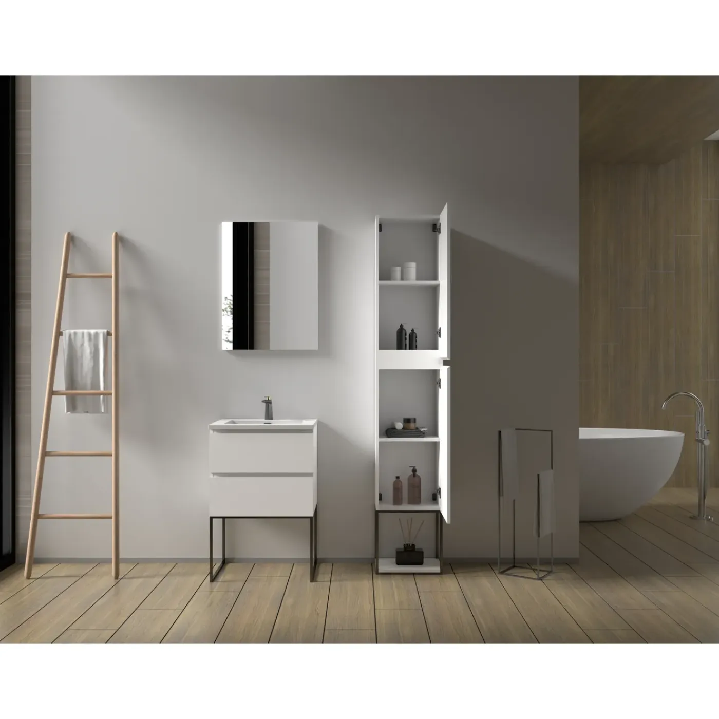 Aquazuro Hoge Badkamerkast Napoli 40cm - Hoogglans Wit - Met 2 Deuren - 40x176x30cm