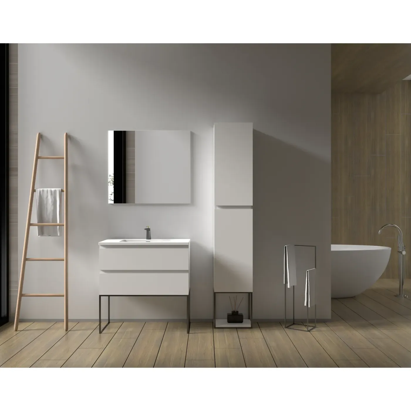 Aquazuro Hoge Badkamerkast Napoli 40cm - Hoogglans Wit - Met 2 Deuren - 40x176x30cm