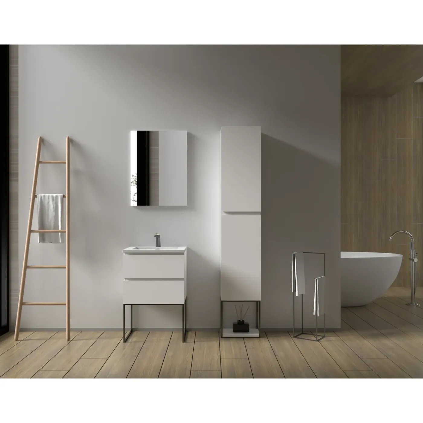 Aquazuro Hoge Badkamerkast Napoli 40cm - Hoogglans Wit - Met 2 Deuren - 40x176x30cm
