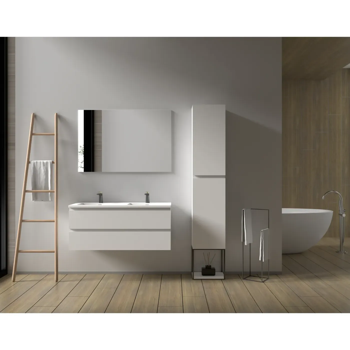 Aquazuro Hoge Badkamerkast Napoli 40cm - Hoogglans Wit - Met 2 Deuren - 40x176x30cm