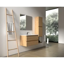 Aquazuro Wastafelonderkast Napoli 90cm - Natuur Eiken Houtlook - Met 2 Lades - 89,4x50x47,5cm