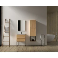Aquazuro Wastafelonderkast Napoli 59cm - Natuur Eiken Houtlook - Met 2 Lades - 59,4x50x47,5cm