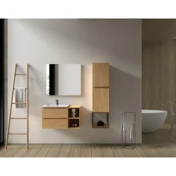 Aquazuro Wastafelonderkast Napoli 59cm - Natuur Eiken Houtlook - Met 2 Lades - 59,4x50x47,5cm