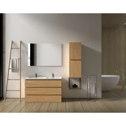 Aquazuro Wastafelonderkast Napoli 119cm - Natuur Eik Houtlook - Met 3 Lades - 119,4x75x47,5cm