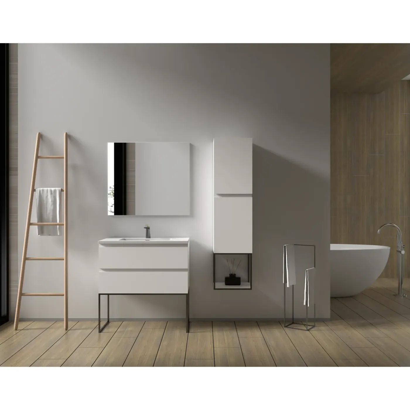 Aquazuro Wastafelonderkast Napoli 89cm - Hoogglans Wit - Met 2 Lades - 89,4x50x47,5cm