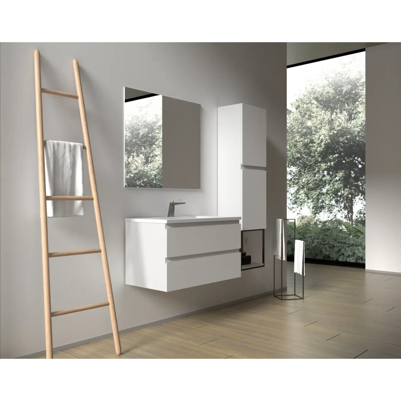 Aquazuro Wastafelonderkast Napoli 89cm - Hoogglans Wit - Met 2 Lades - 89,4x50x47,5cm
