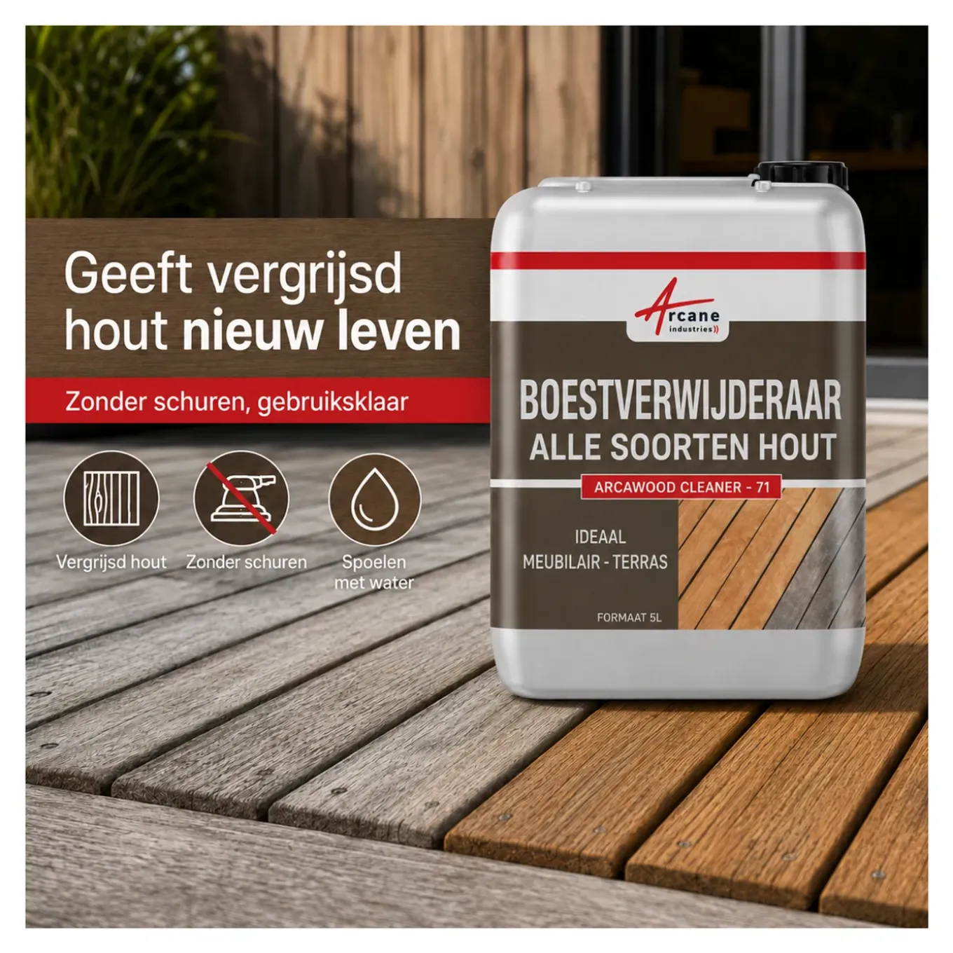 Arcane Industries - Houtontgrijzer - Ontgrijzer Voor Terras En Buitenhout - Arcawood Cleaner - 71 -