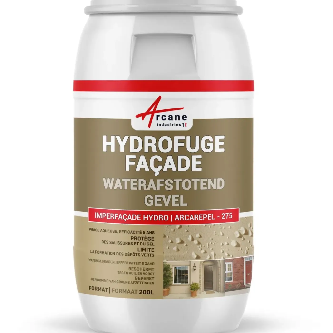 ARCANE INDUSTRIES - Waterafstotend Middel Impregnatiemiddel Gevel, Muur, Pleisterwerk - 200 L