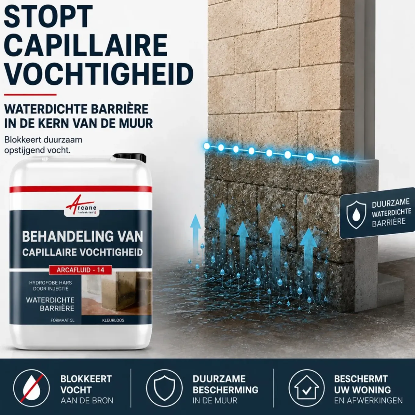 Arcane Industries - Waterdichte Barrière, Injectieproduct Voor Vochtige Muren Arcafluid - 14 - 5 L