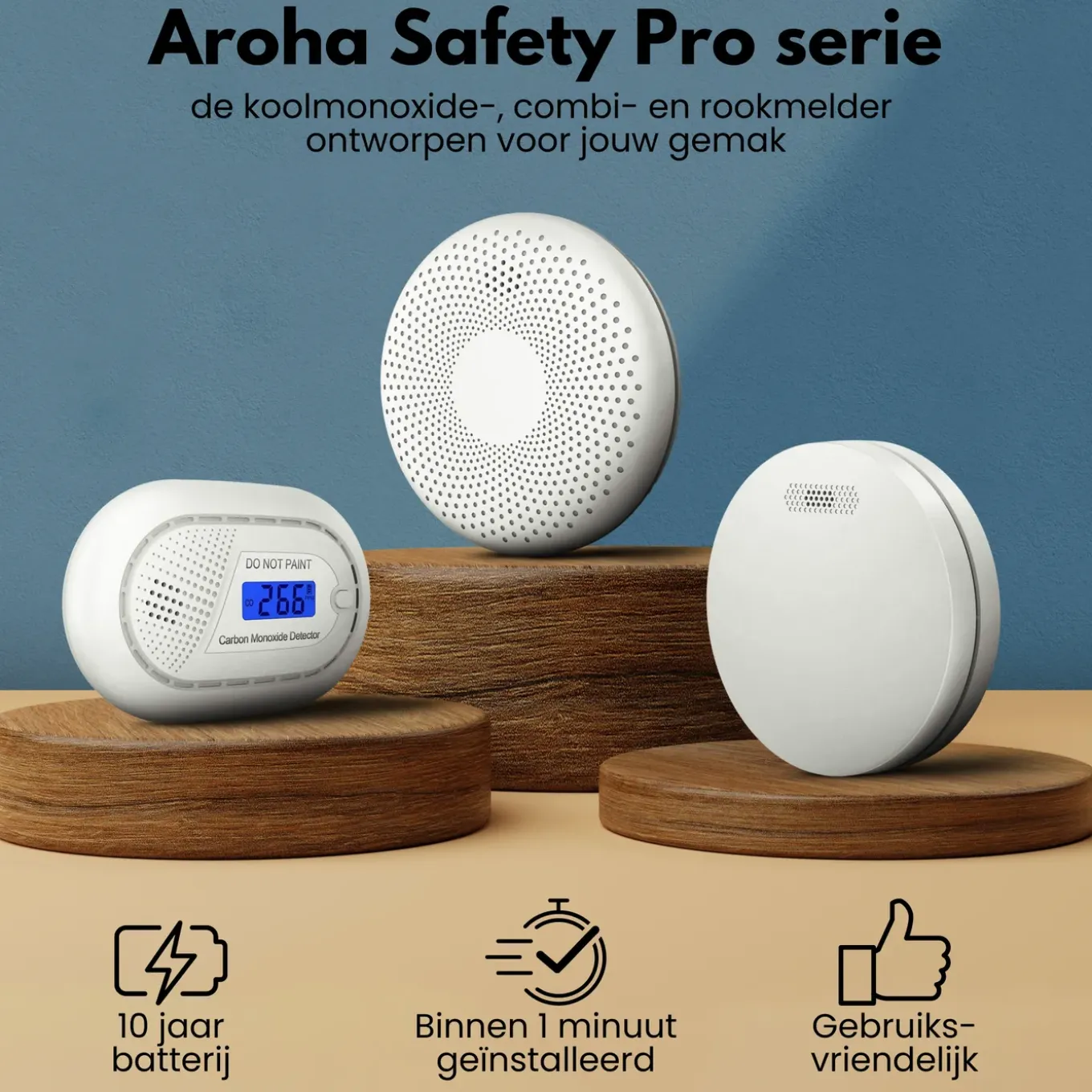 Aroha Safety Pro Mini Rookmelder Sleep Line – 10 Jaar Batterij - Brandmelder Zonder Led - 5 Set