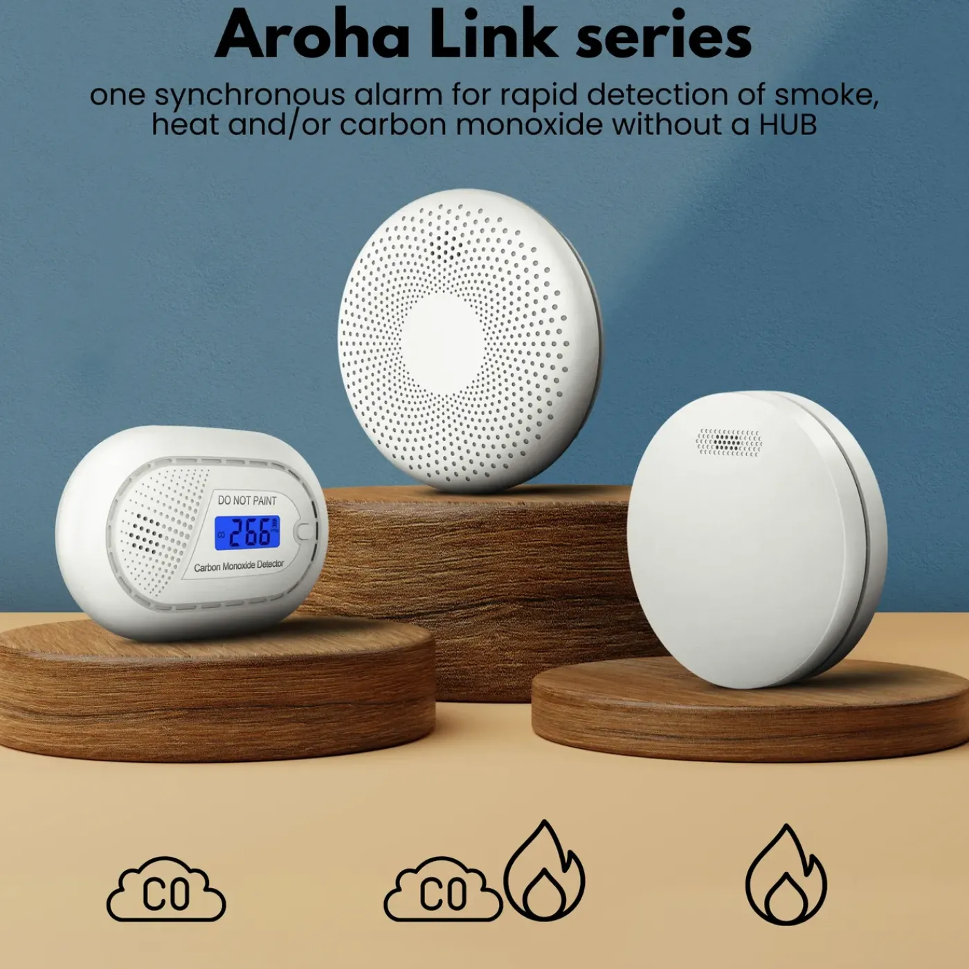 Aroha Smart Connect & Link Rookmelders & Hittemelder - Koppelbare Brandpreventieset Wifi - 4 Set