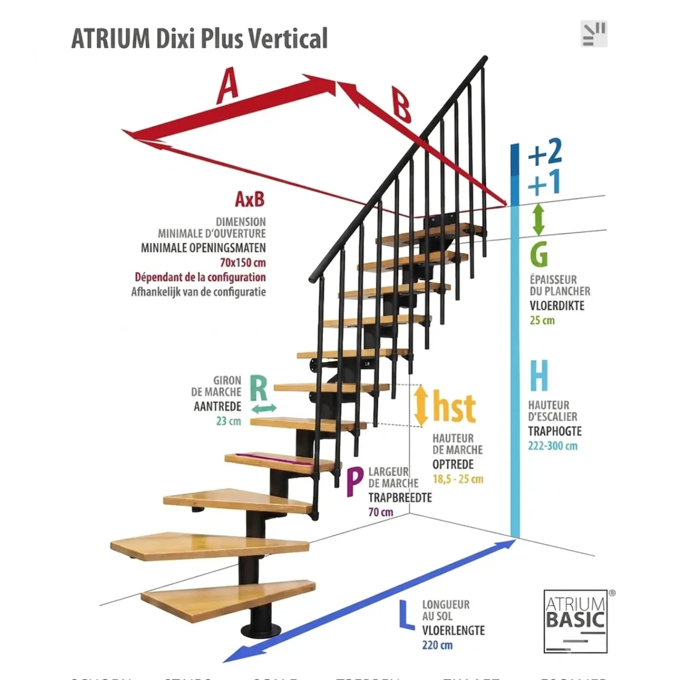ATRIUM Modulaire Trap – Dixi Plus Vertical – 12 Treden – Eiken – Ral 9006