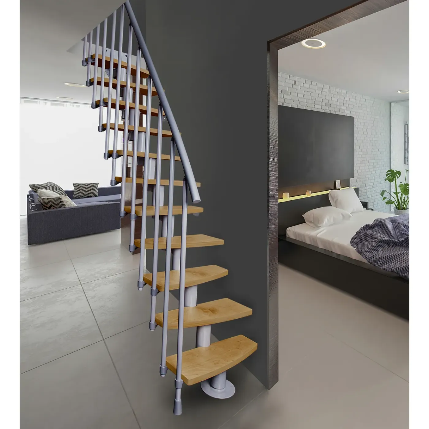 ATRIUM Modulaire Trap – Mini Plus Vertical – 13 Treden – Beuken – RAL 9006