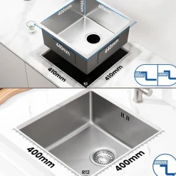Auralium Max - Keukenwastafel Met Kom - Antibacterieel Roestvrijstalen Inbouwmodel - 44x44 Cm