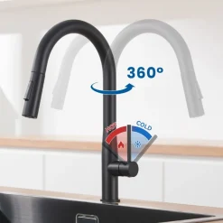 AURALUM PRO Keukenkraan Zwart Inox Uittrekbare Douche