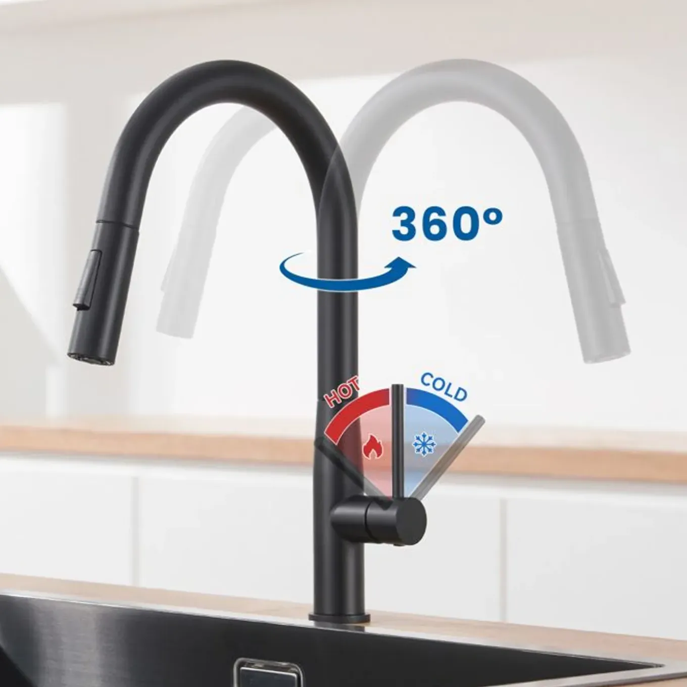 AURALUM PRO Keukenkraan Zwart Inox Uittrekbare Douche