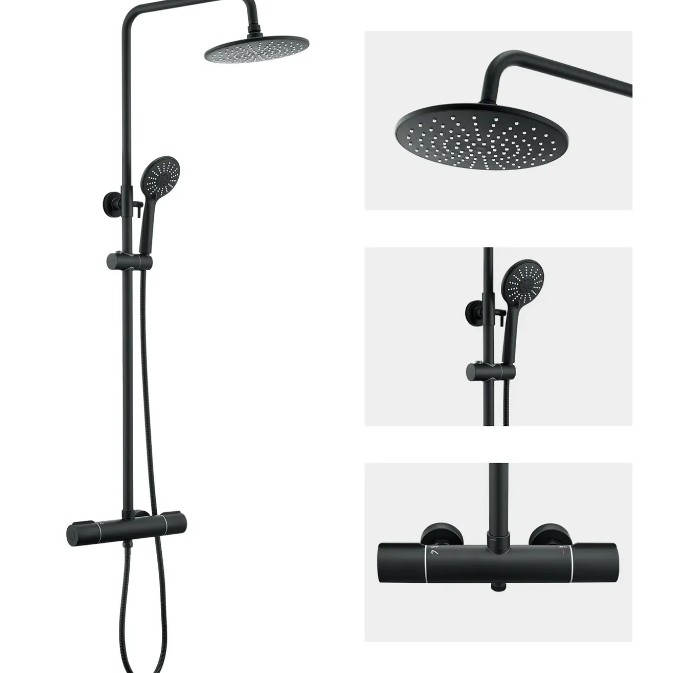 AURALUM PRO Thermostatische Douchestang 38°C Zwart - Verstelbaar 84-121 cm