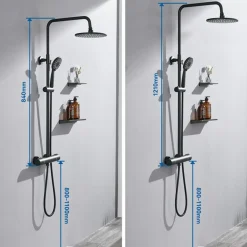 AURALUM PRO Thermostatische Douchestang 38°C Zwart - Verstelbaar 84-121 cm