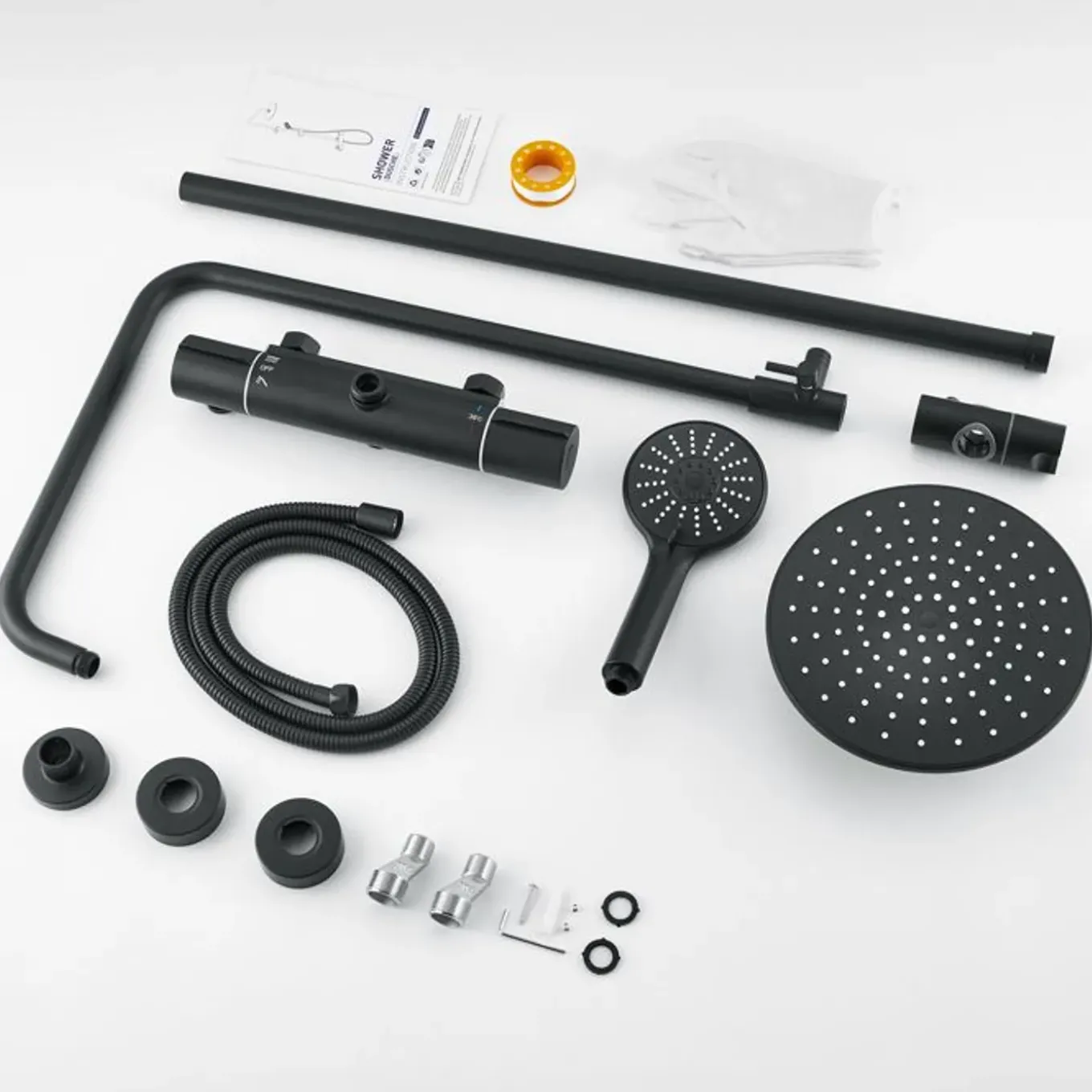 AURALUM PRO Thermostatische Douchestang 38°C Zwart - Verstelbaar 84-121 cm
