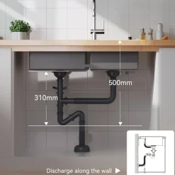 AURALUM Spoelbak 2 Baks 75x45x19cm Zwart Roestvrij Staal 304 met Verdeler en Afvoerset
