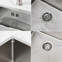 Auralum Spoelbak 1 Bak 44x44x20cm Roestvrij Staal Inbouw met Overloop en Afvoer