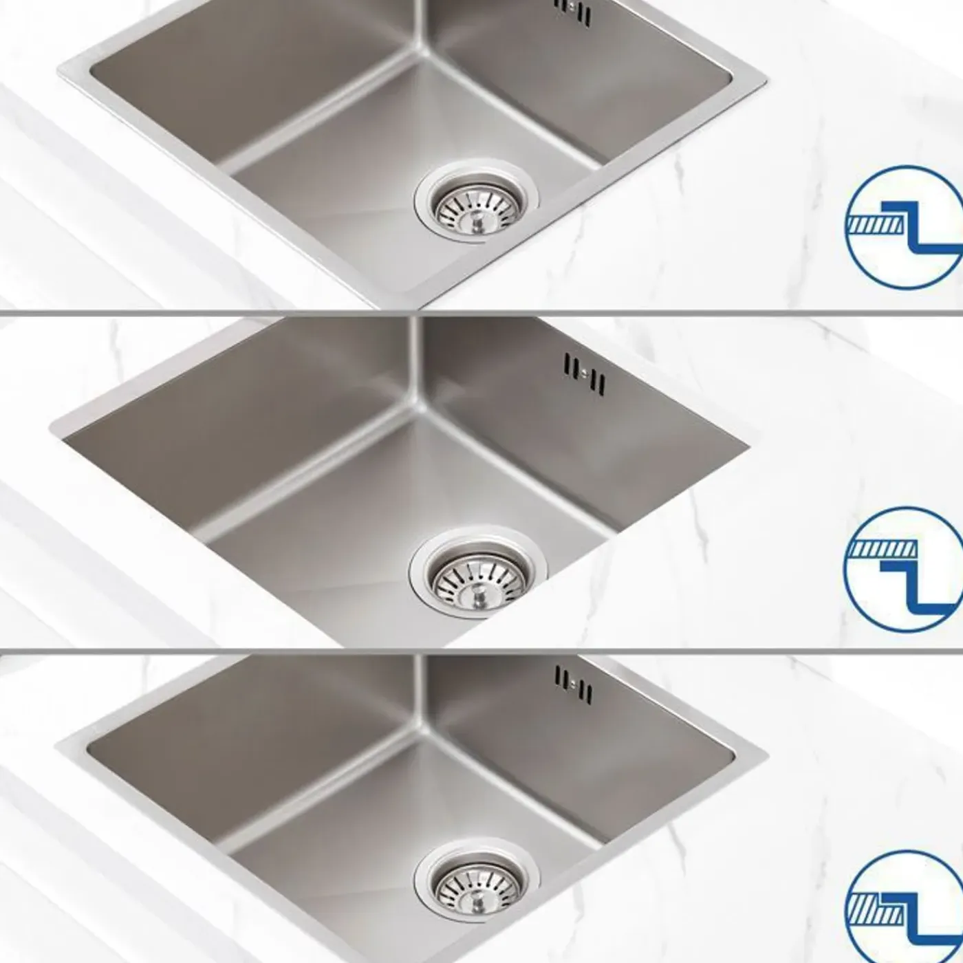 Auralum Spoelbak 1 Bak 44x44x20cm Roestvrij Staal Inbouw met Overloop en Afvoer